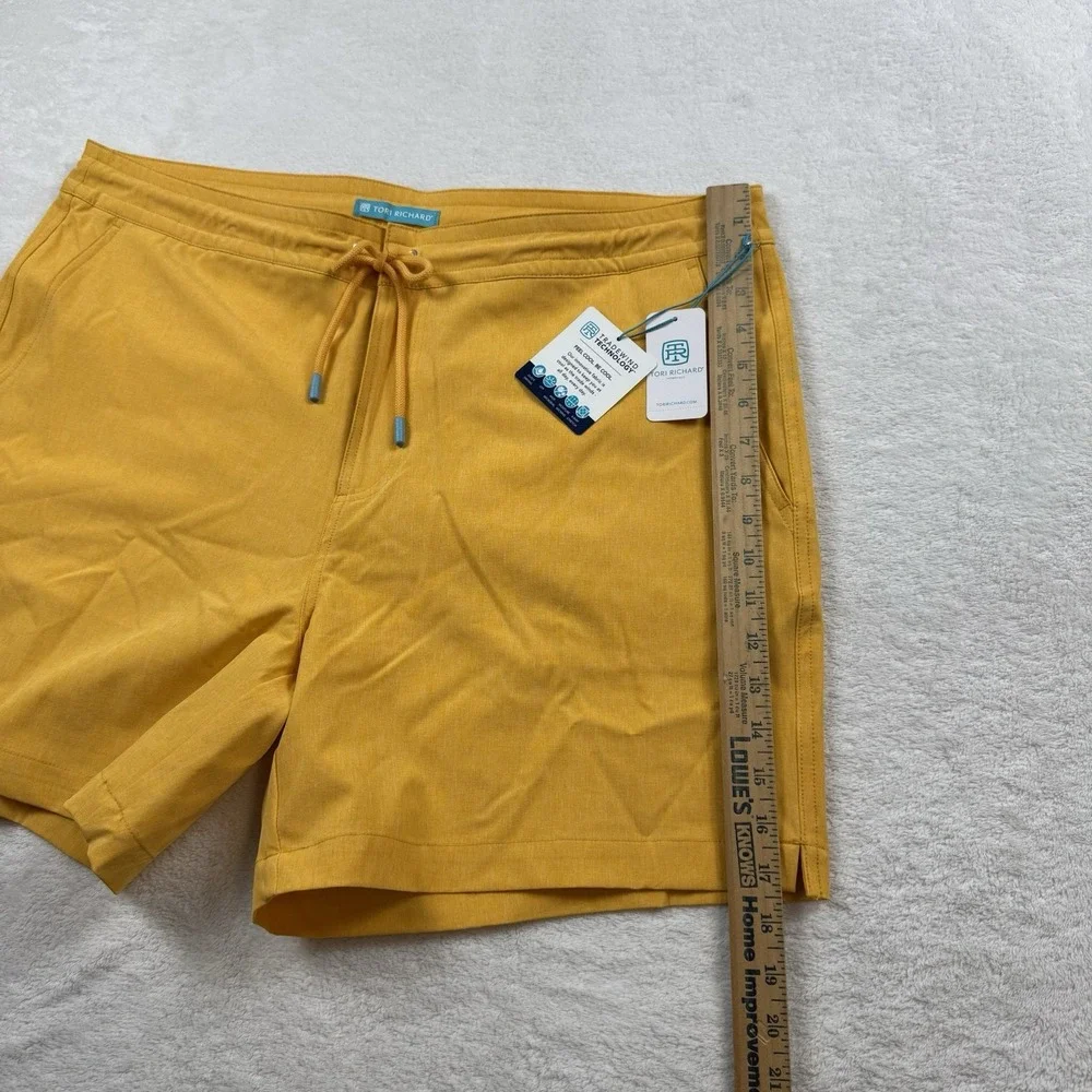 Tori Richard Swim Trunk Shorts 38 Yellow Trade wind Tech Hidden Print 4 Way ST